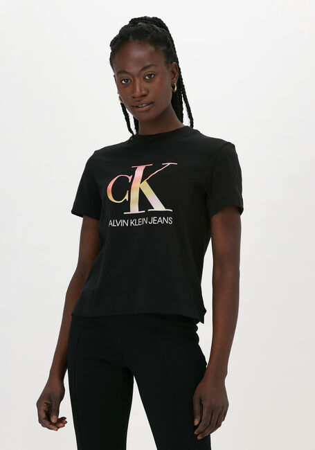 CALVIN KLEIN T-shirt SATIN BONDED BLURRED CK TEE en noir - large