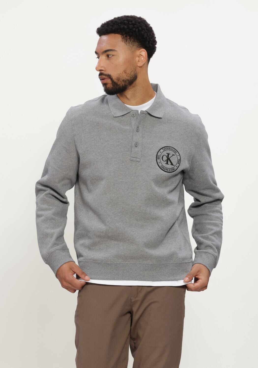 CALVIN KLEIN Polo LS 350TERRY EU GRAPHIC POLO SWEAT en gris - large