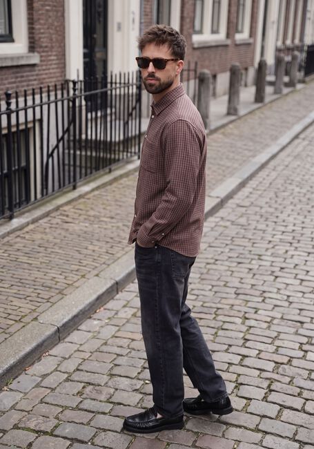 Bruine RESTER&Ouml;DS Casual overhemd RTKAI CHECKED SHIRT - large