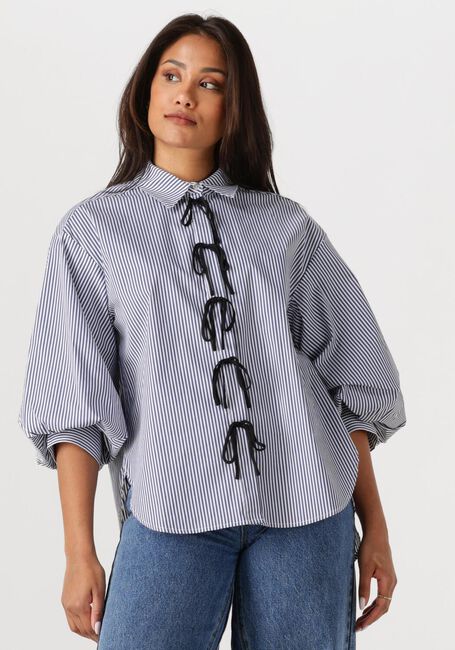 Blauwe JANSEN AMSTERDAM  LOIS BLOUSE CSB 798 BOWSTRAPS 3/4 SLEEVE WIDE FIT - large