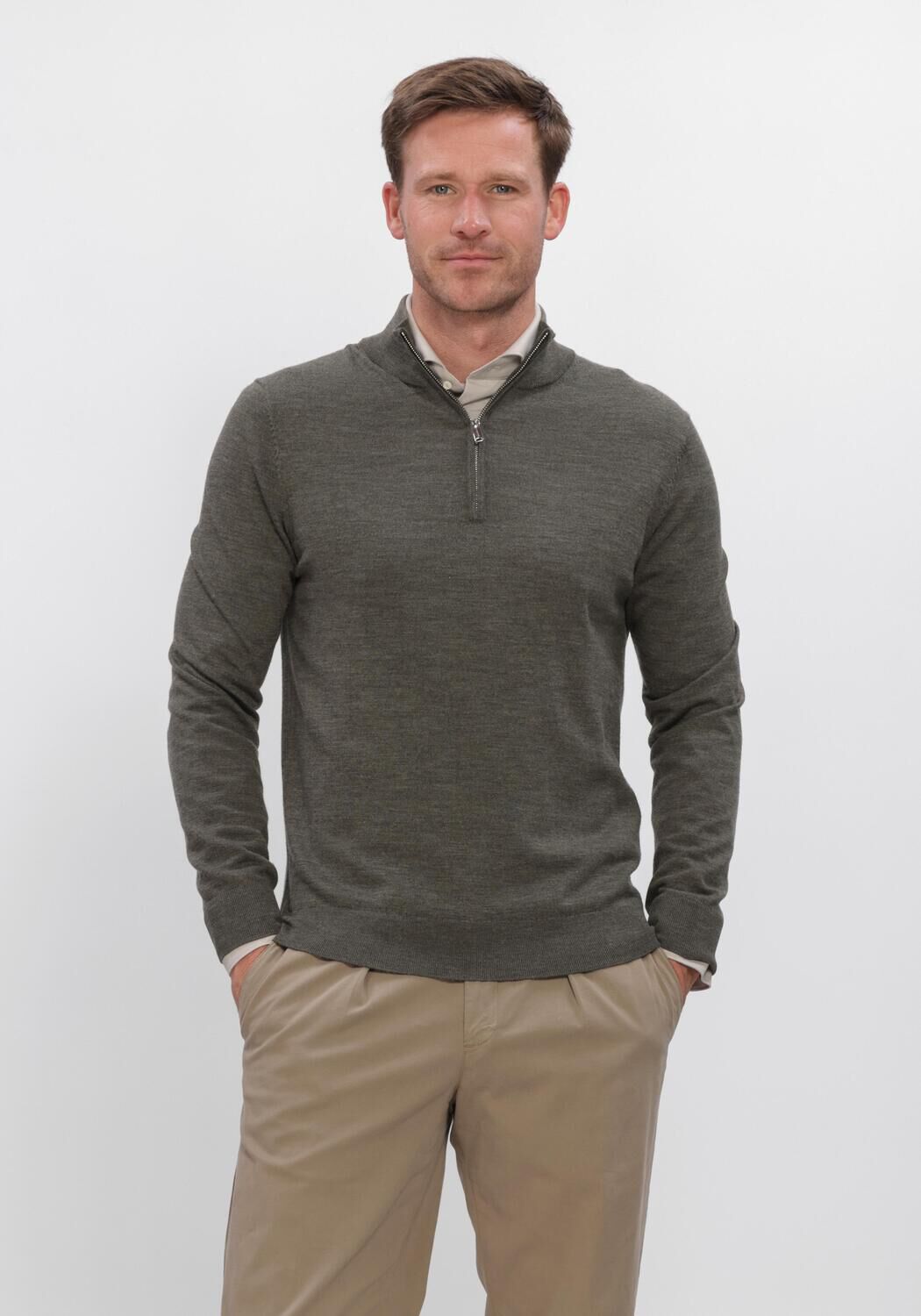 PROFUOMO Pull EXTRAFINE MERINO Vert fonc&eacute; - large