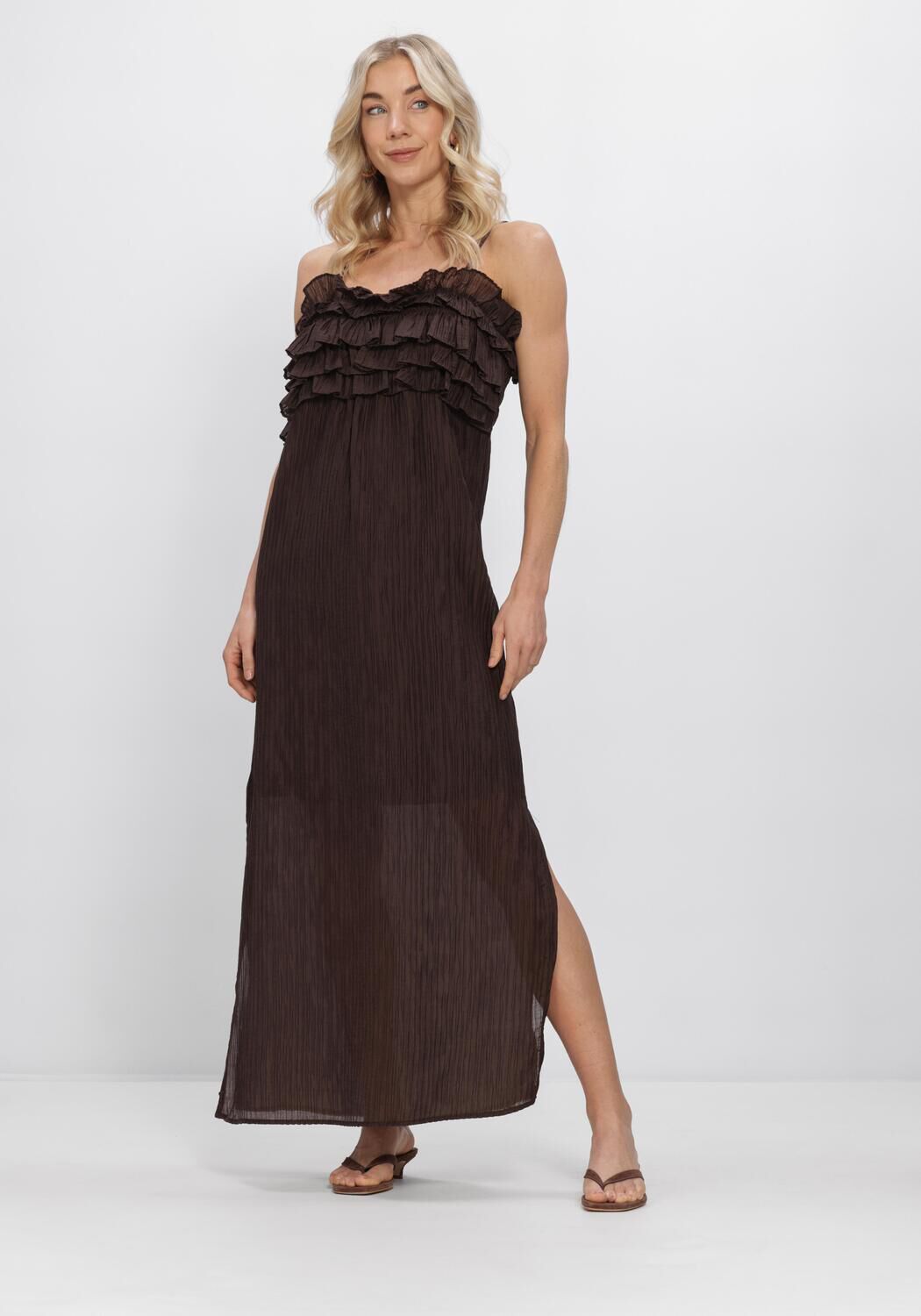 OBJECT Robe maxi OBJLYNE S/L RE LONG DRESS en marron - large