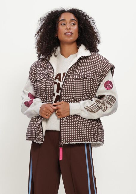 POM AMSTERDAM Veste sans manches GLEN BROWN CHECK en marron - large