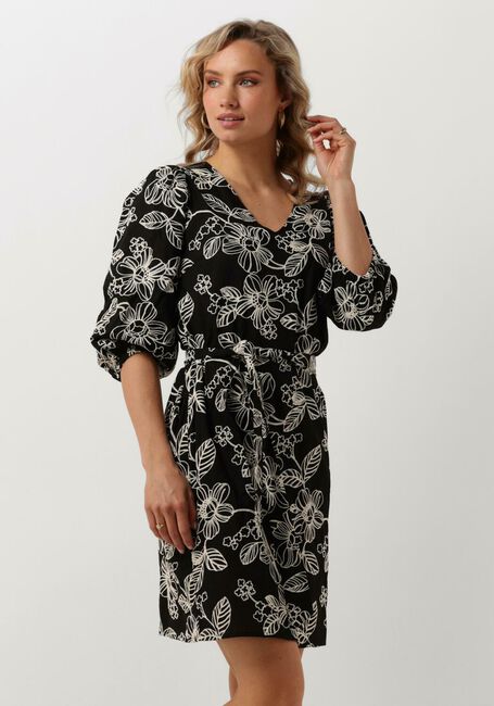 JANSEN AMSTERDAM Robe midi WGE517 EMBROIDERED DRESS 3/4 SLEEVE V-NECK en noir - large