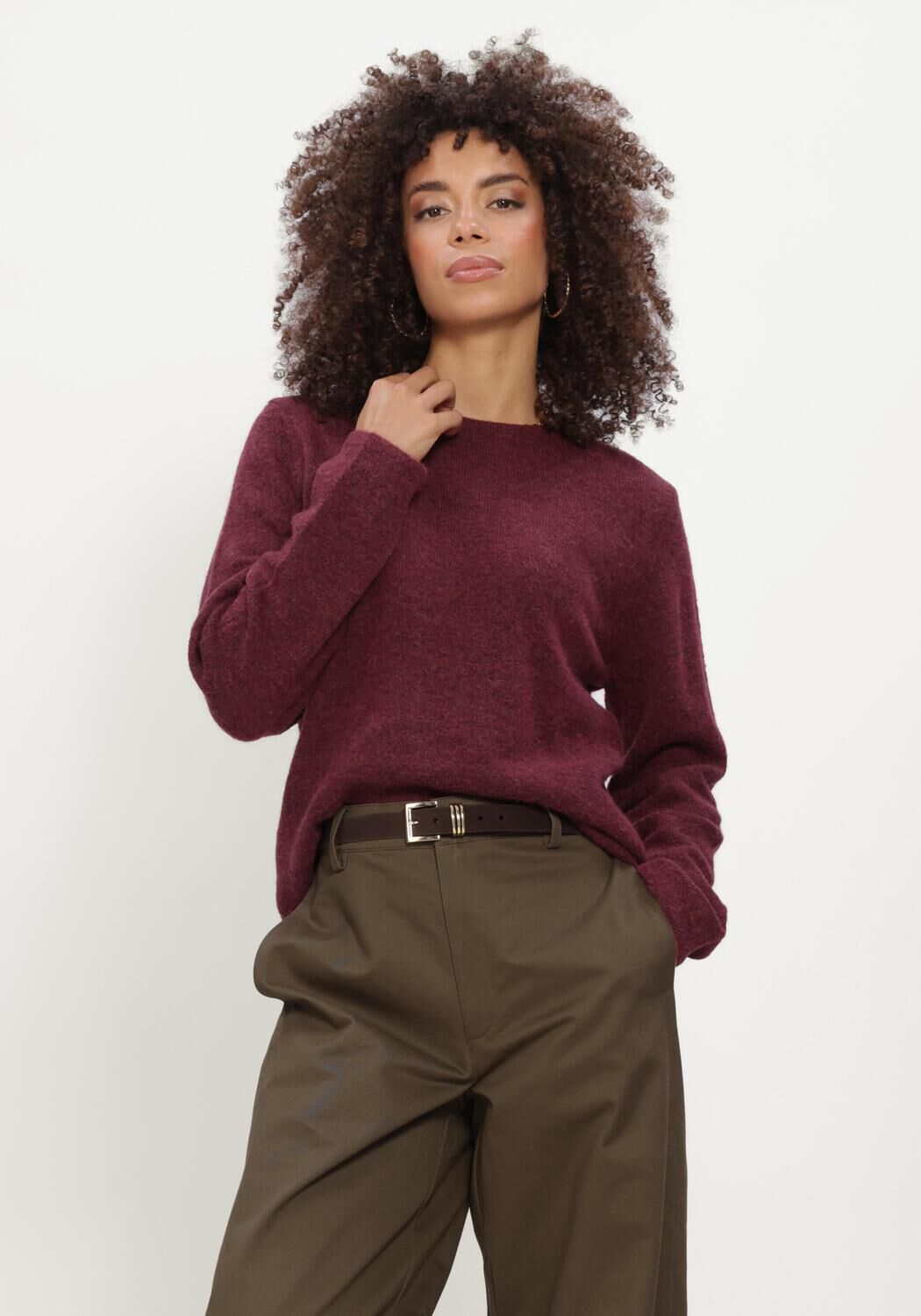 Bordeaux SELECTED WOMEN Trui SLWLULU NEW LS KNIT O-NECK - large