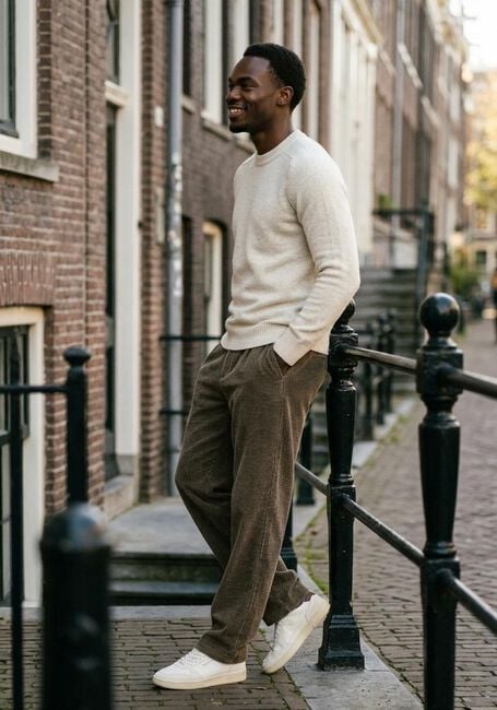 SELECTED MEN Pull SLHRAI LS KNIT CREW NECK NOOS en beige - large