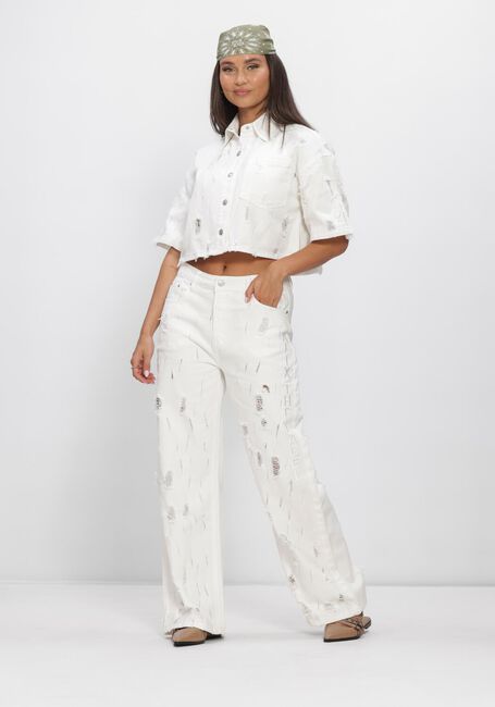 Witte ALIX THE LABEL  LADIES WOVEN DAMAGED DENIM BLOUSE - large