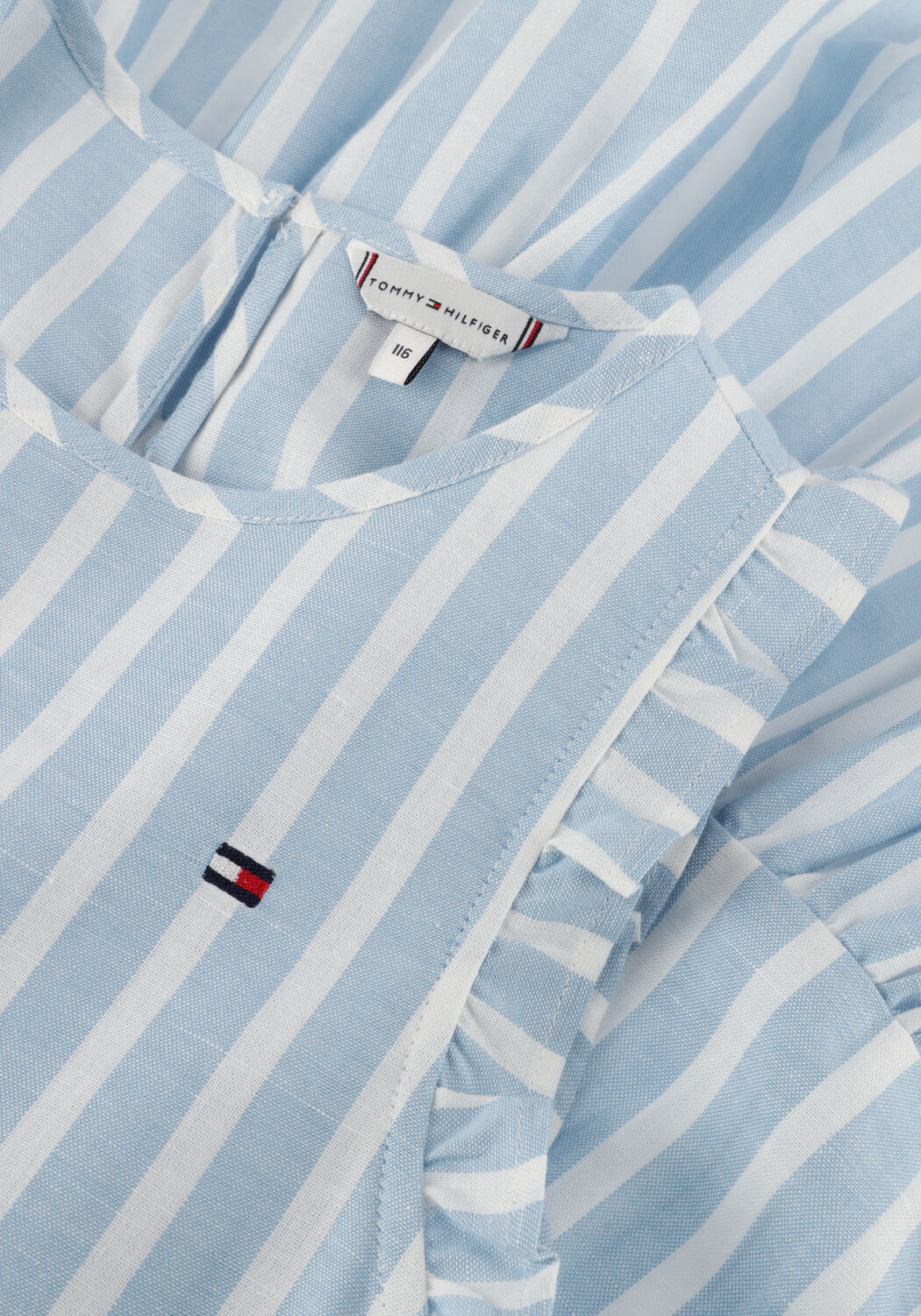 TOMMY HILFIGER Robe midi STRIPED HEMP RUFFLE DRESS SLVSS Bleu clair - large