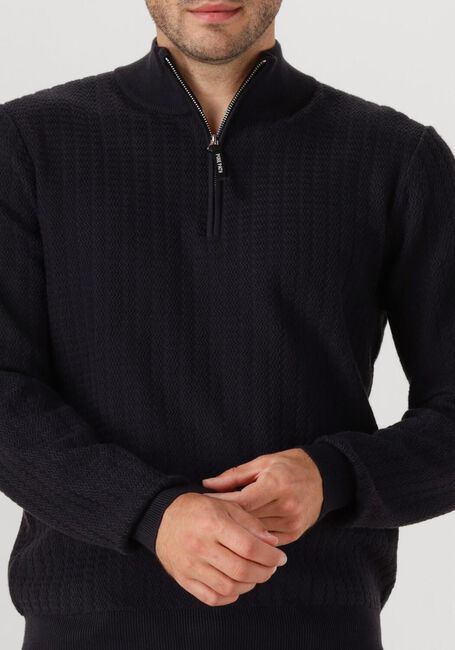 Donkerblauwe PURE PATH Trui REGULAR FIT ZIG ZAG HALF ZIP KNITWEAR - large