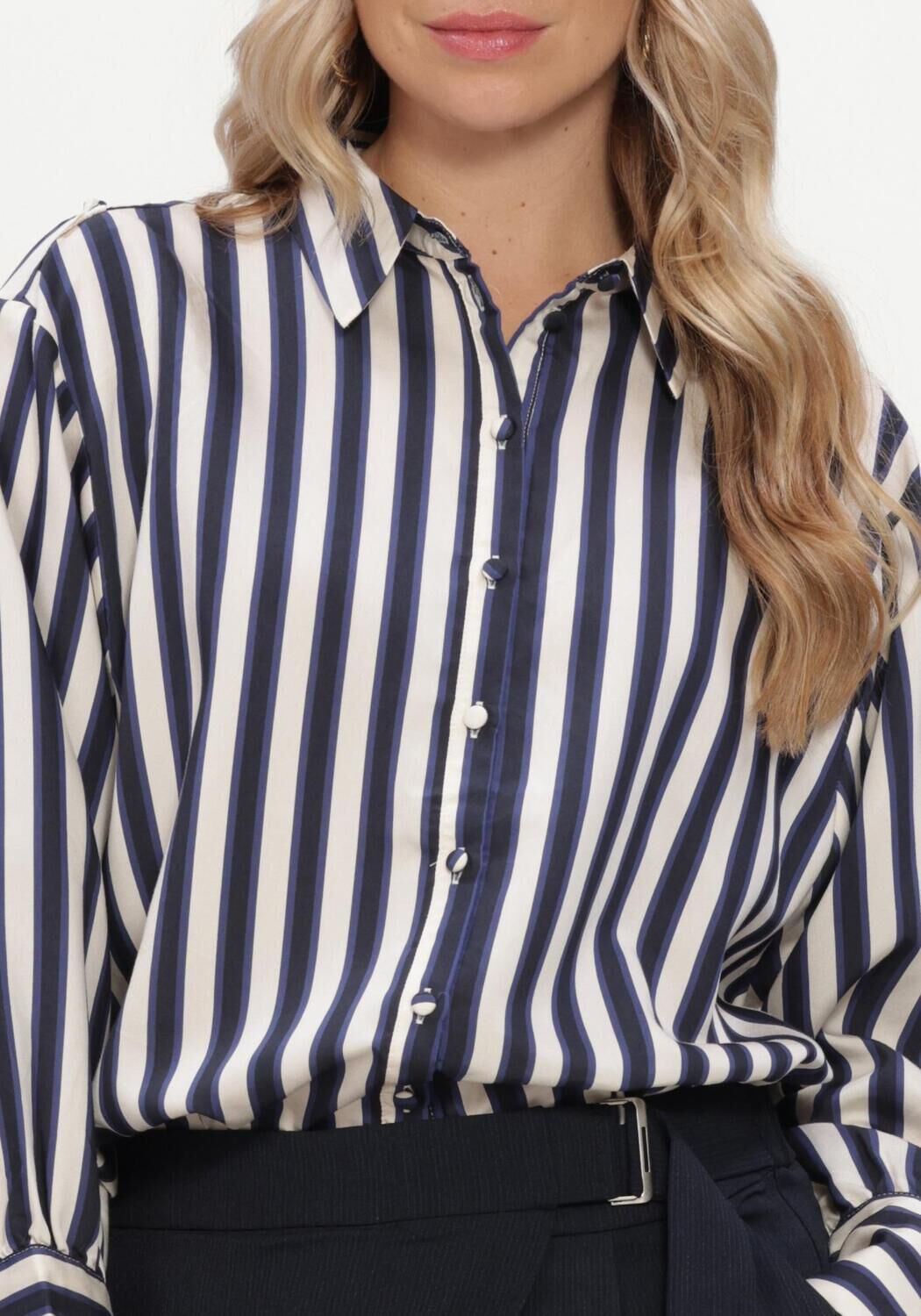 Blauwe SUMMUM  BLOUSE STRIPE SATIN - large