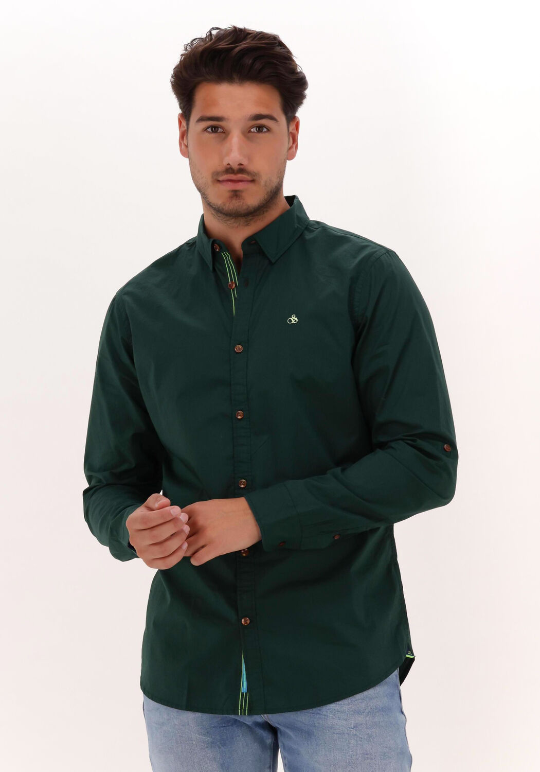 Groene SCOTCH SODA Casual overhemd SLIM FIT CONTRAST TRIMMED POPLIN SHIRT Omoda