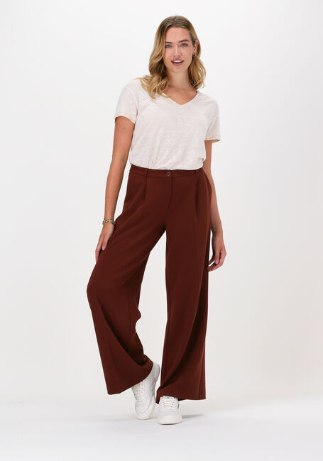 Bruine SUMMUM Wijde broek TROUSERS STRUCTURED STRETCH - large