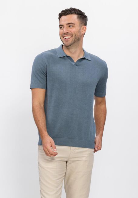 SELECTED MEN Polo SLHMATTIS SS KNIT SUN OPEN POLO en bleu - large