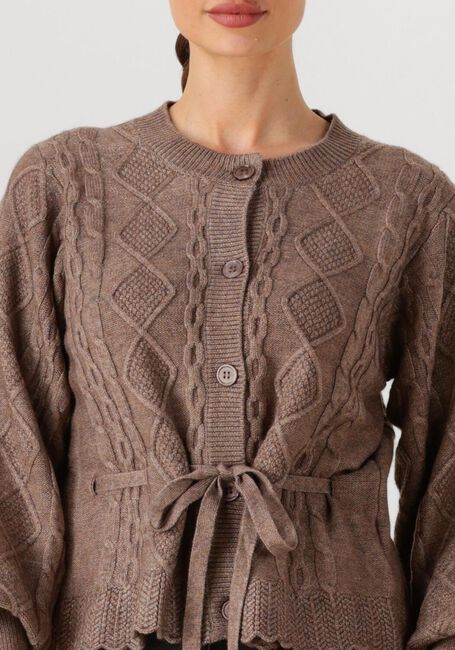 Taupe CO'COUTURE Vest ROW CABLE TIE CARDIGAN - large