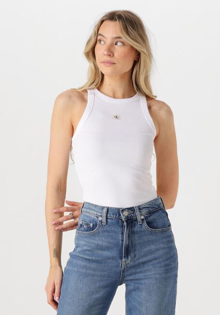CALVIN KLEIN Haut WOVEN LABEL RIB TANK TOP en blanc - large