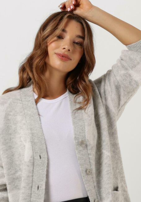 Lichtgrijze ALIX THE LABEL Vest LADIES KNITTED BULL CARDIGAN - large
