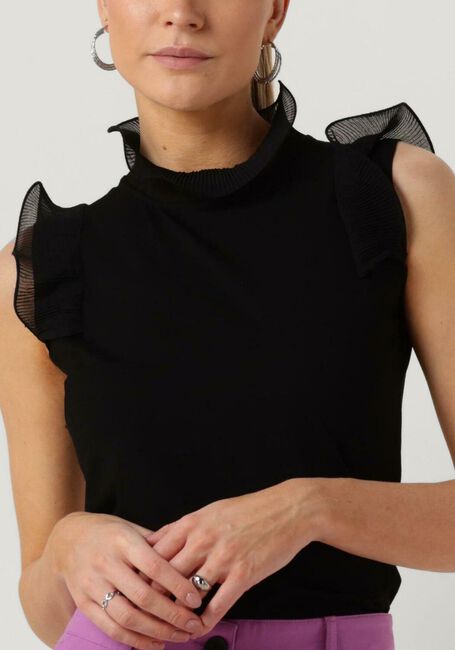 Zwarte JANSEN AMSTERDAM Top V309 TOP SLEEVELESS WITH RUFFLE DETAILS - large