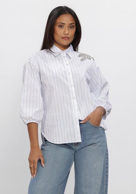 Witte JANSEN AMSTERDAM  PARISA BLOUSE CS 772 STRIPE 3/4 SLEEVE SHINY STONES EMBELLISSEMENT AT SHOULDER - large
