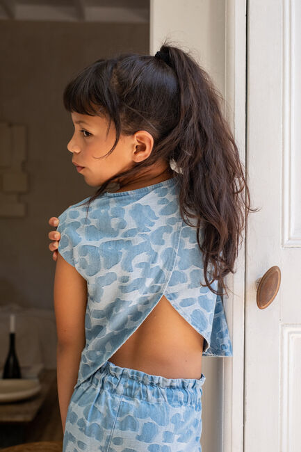 Lichtblauwe LIKE FLO Top CLARA CHAMBREY KNOTTED TOP - large