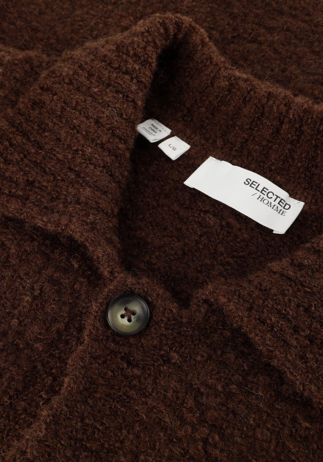 SELECTED MEN Gilet SLHLOYD LS KNIT BOUCLE POLO en marron - large