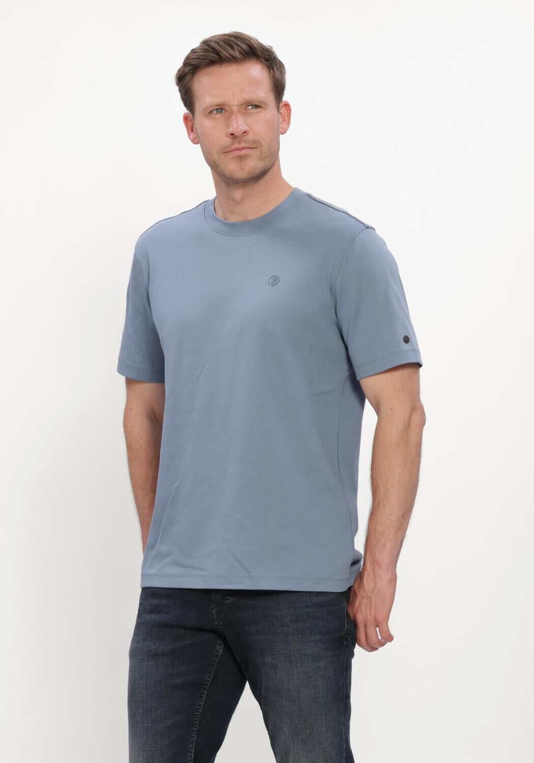 Blauwe CAST IRON T-shirt SHORT SLEEVE R-NECK REGULAR FIT INTERLOCK - large
