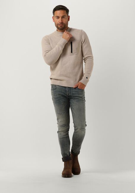 CAST IRON Pull MOCK NECK ROUGH COTTON POCKET CREW en beige - large