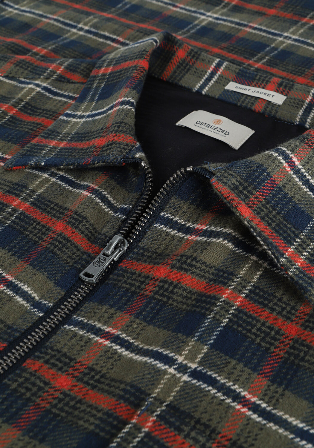 Donkergroene DSTREZZED Overshirt SHIRT JACKET ZIP FLANNEL CHECK - large