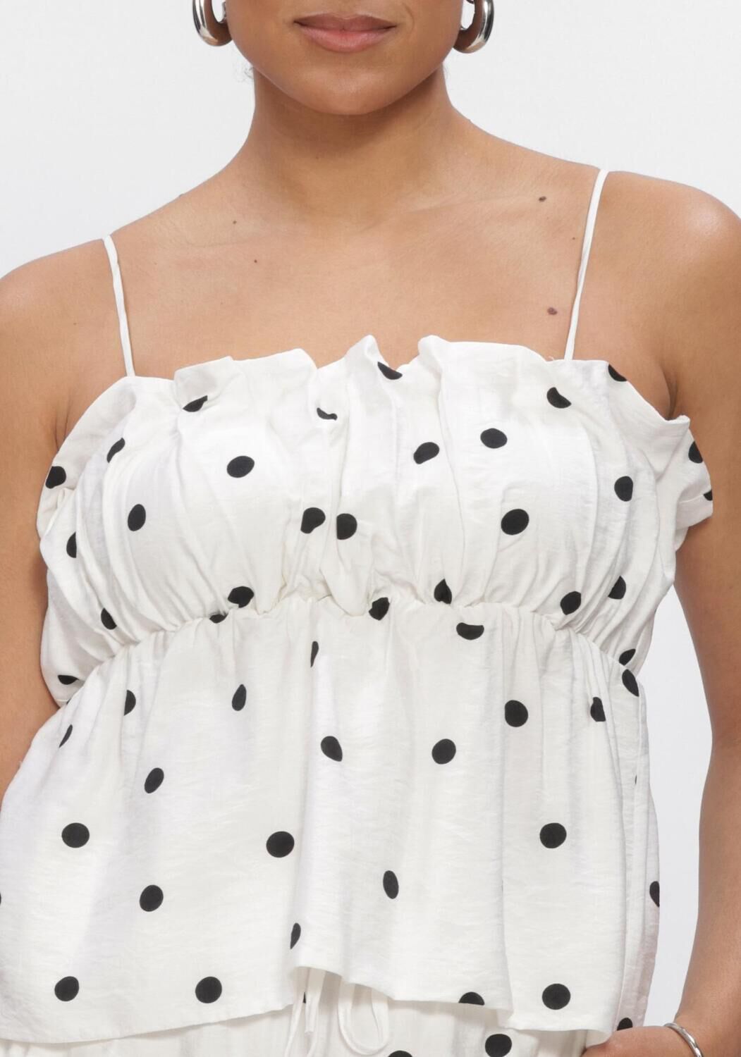 Witte CATWALK JUNKIE  DOTTED SPAGHETTI TOP - large