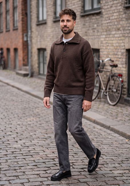 SELECTED MEN Polo SLMCODY LS KNIT POLO COLLAR en marron - large