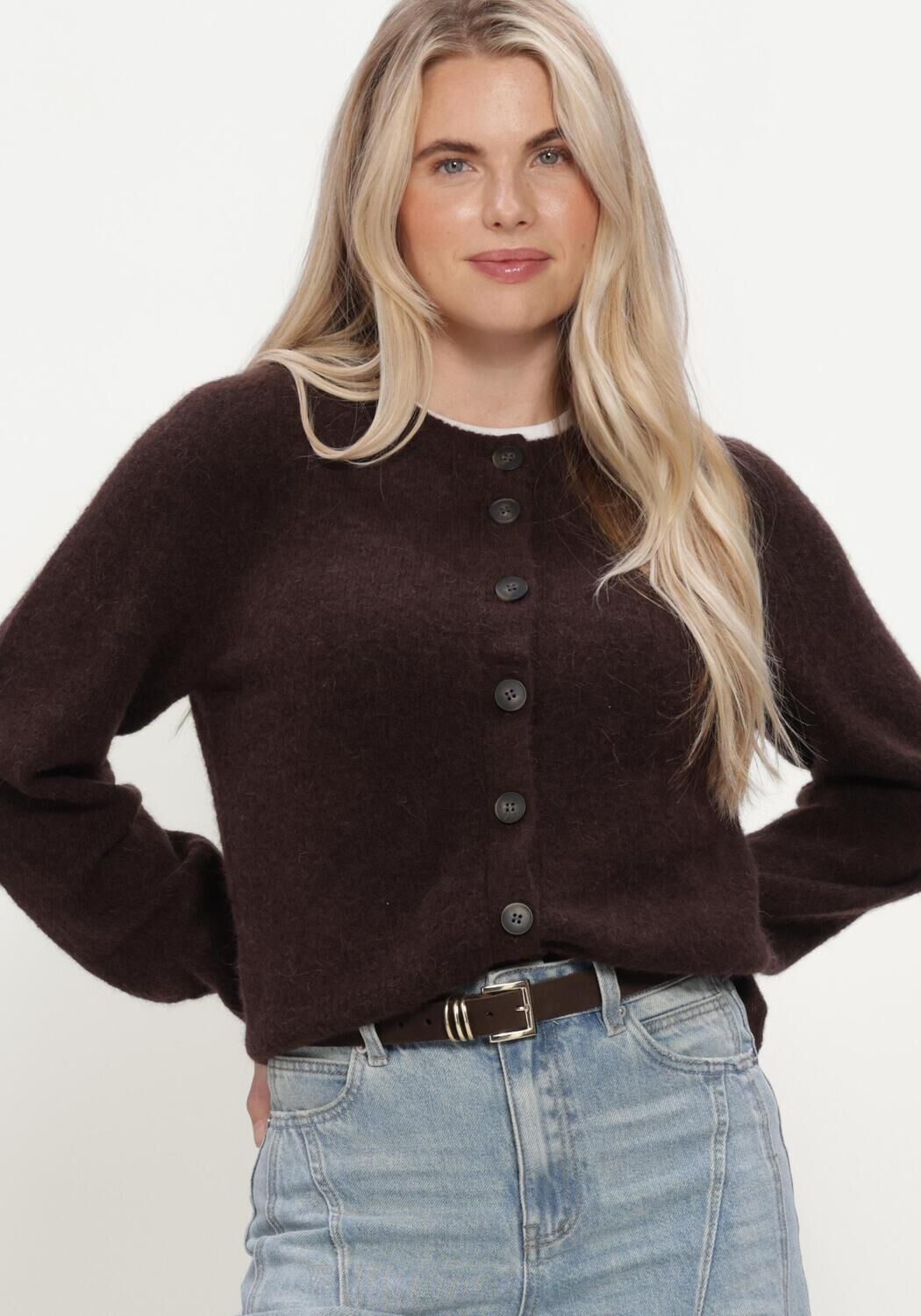 Y.A.S. Gilet YASJOHI LS WOOL BLEND CARDIGAN en marron - large