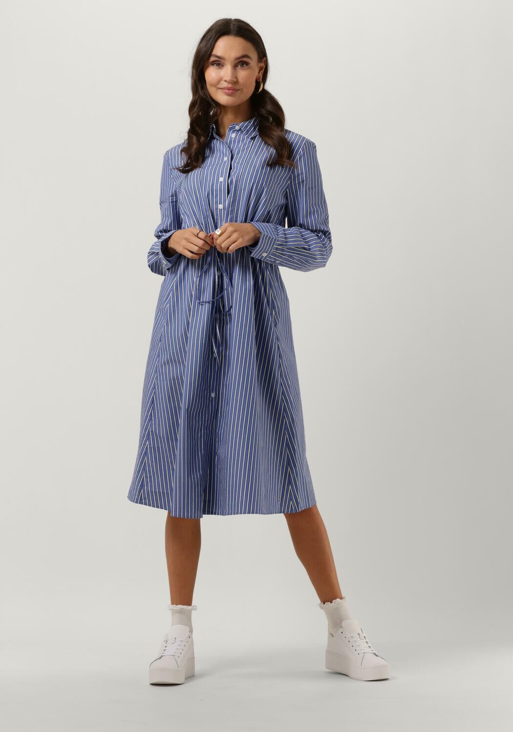 Blauw wit gestreepte TOMMY HILFIGER Midi jurk ORG CO STRIPE MIDI SHIRT DRESS Omoda