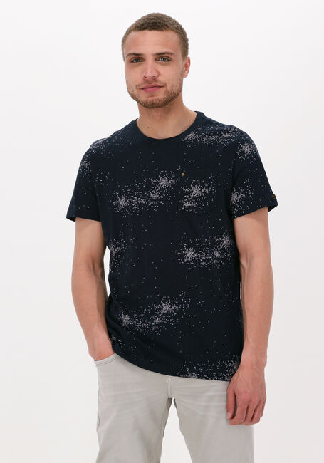 Donkerblauwe PME LEGEND T-shirt SHORT SLEEVE V-NECK SLUB JERSEY AOP - large