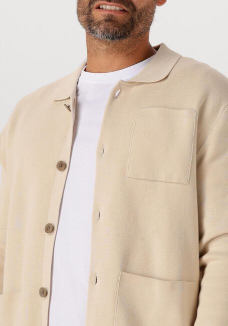 SELECTED HOMME Gilet SLHMIKE LIGHT LS KNIT RELAXED POLO CARDIGAN en beige - large