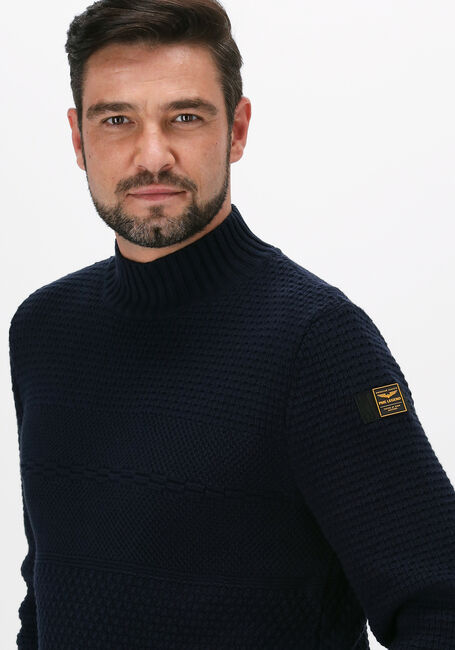 PME LEGEND Col roulé MOCK NECK COTTON STRUCTURE KNI Bleu foncé - large