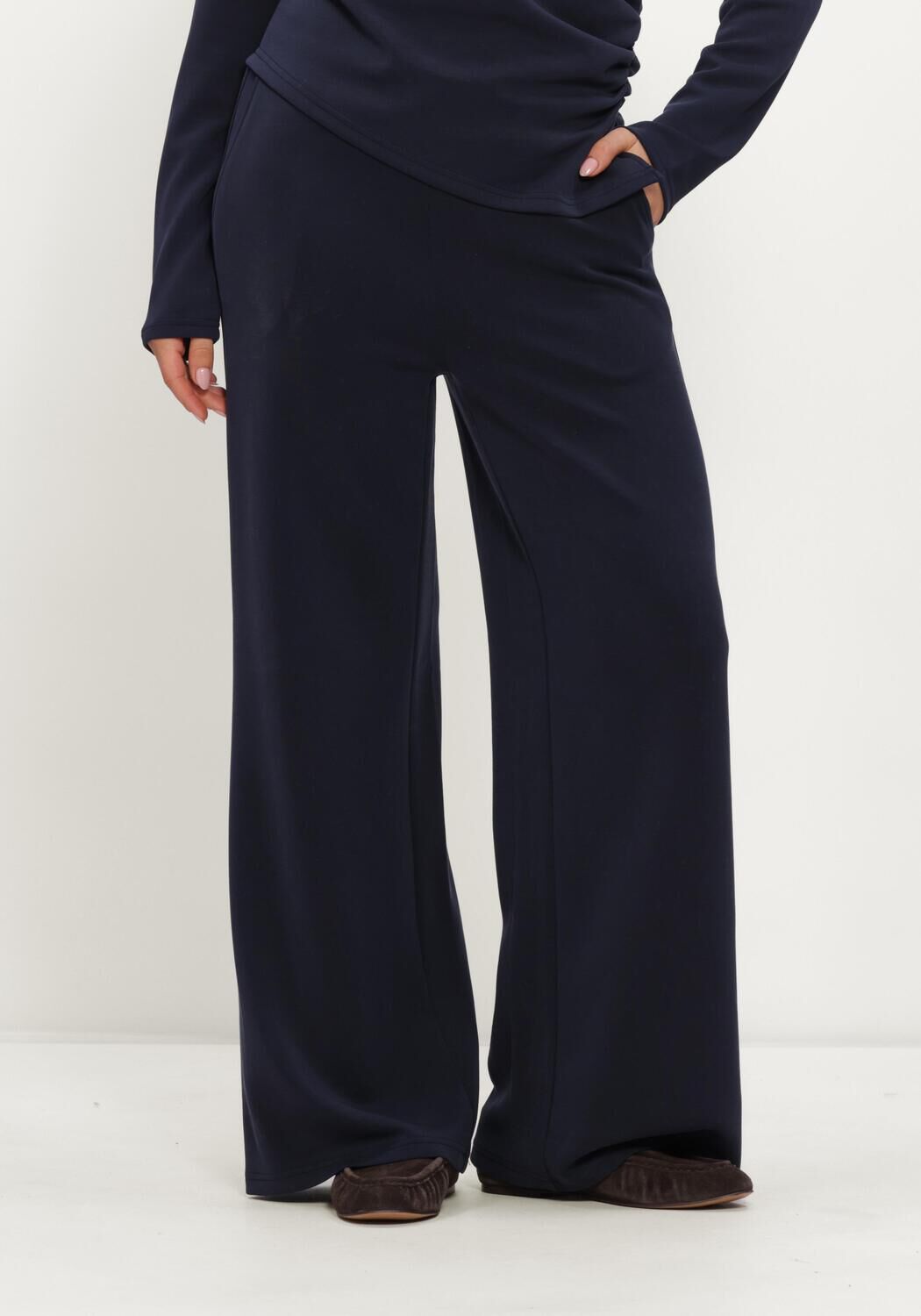 Donkerblauwe MY ESSENTIAL WARDROBE Wijde broek MWHELLE WIDE PANT LONG - large