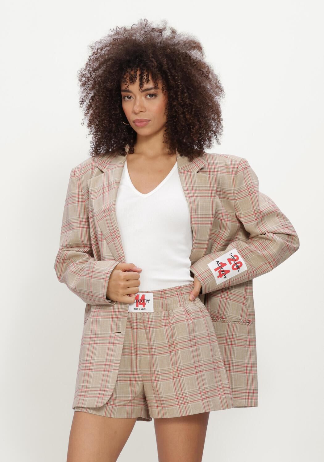 ALIX THE LABEL Blazer LADIES WOVEN OVERSIZED CHECK BLAZER Sable - large