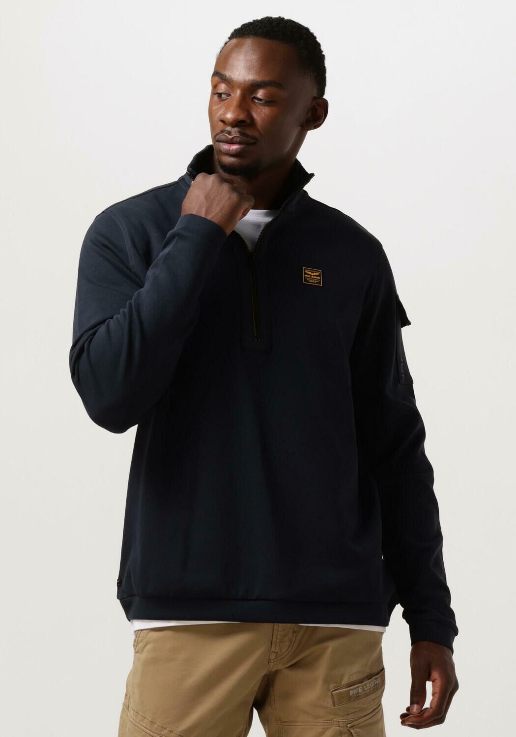 Donkerblauwe PME LEGEND Trui HALF ZIP COLLAR INTERLOCK JERSEY Omoda
