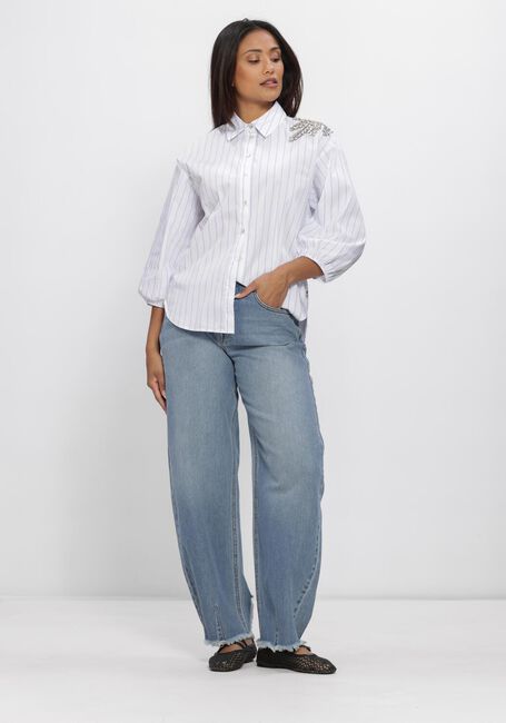 Witte JANSEN AMSTERDAM  PARISA BLOUSE CS 772 STRIPE 3/4 SLEEVE SHINY STONES EMBELLISSEMENT AT SHOULDER - large