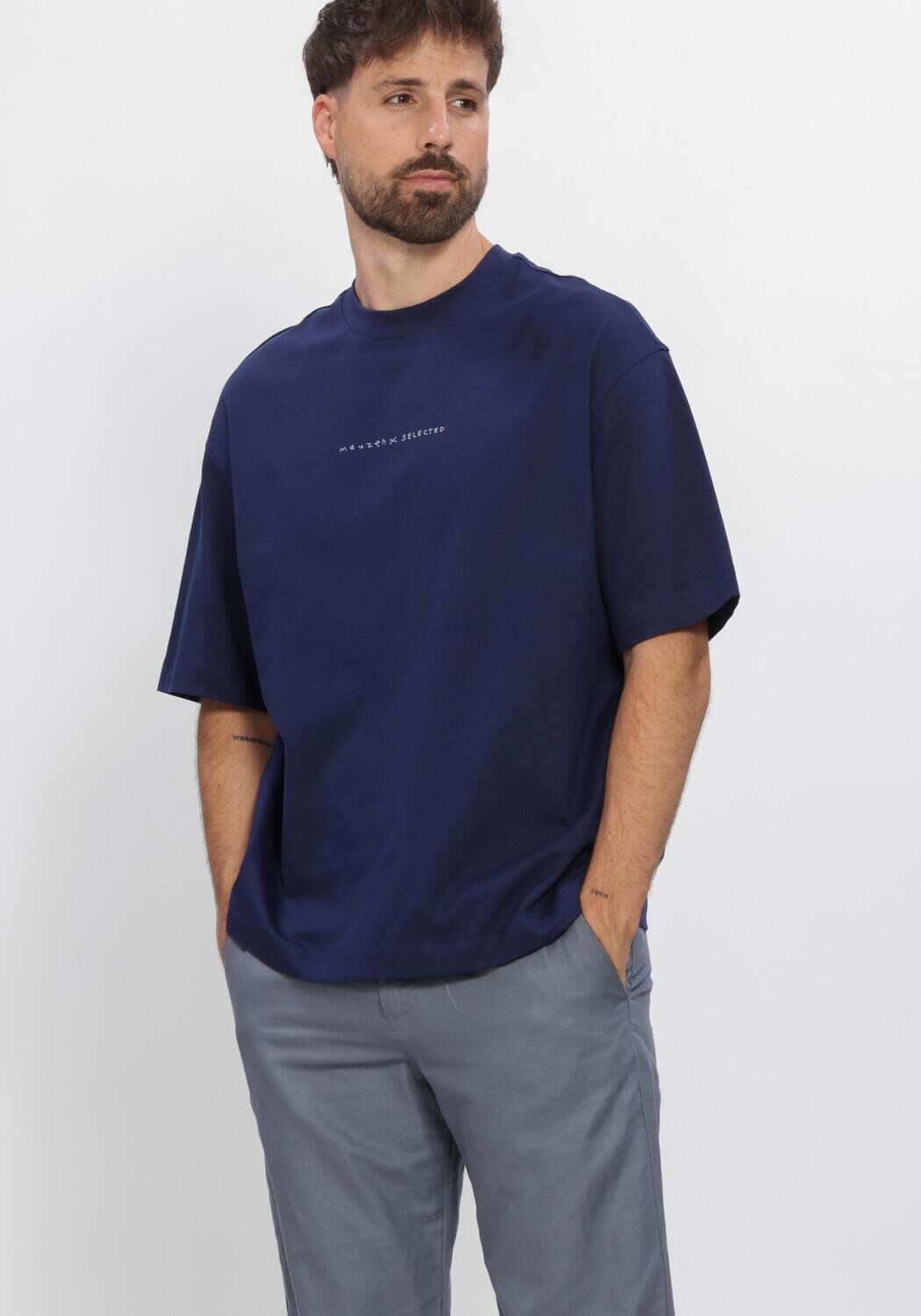 SELECTED MEN T-shirt SLHRELAXNORMAN LICENSE SS TEE en bleu - large