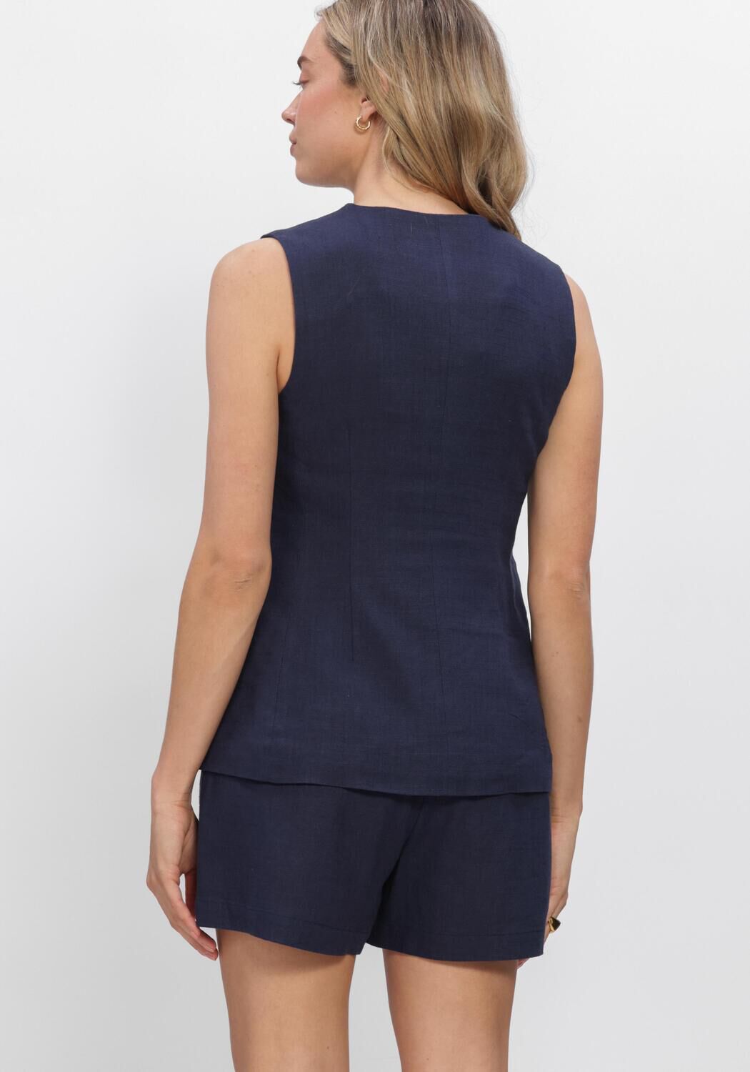 Donkerblauwe Y.A.S. Gilet YASAGANA LINEN BLEND WAISTCOAST S. - large