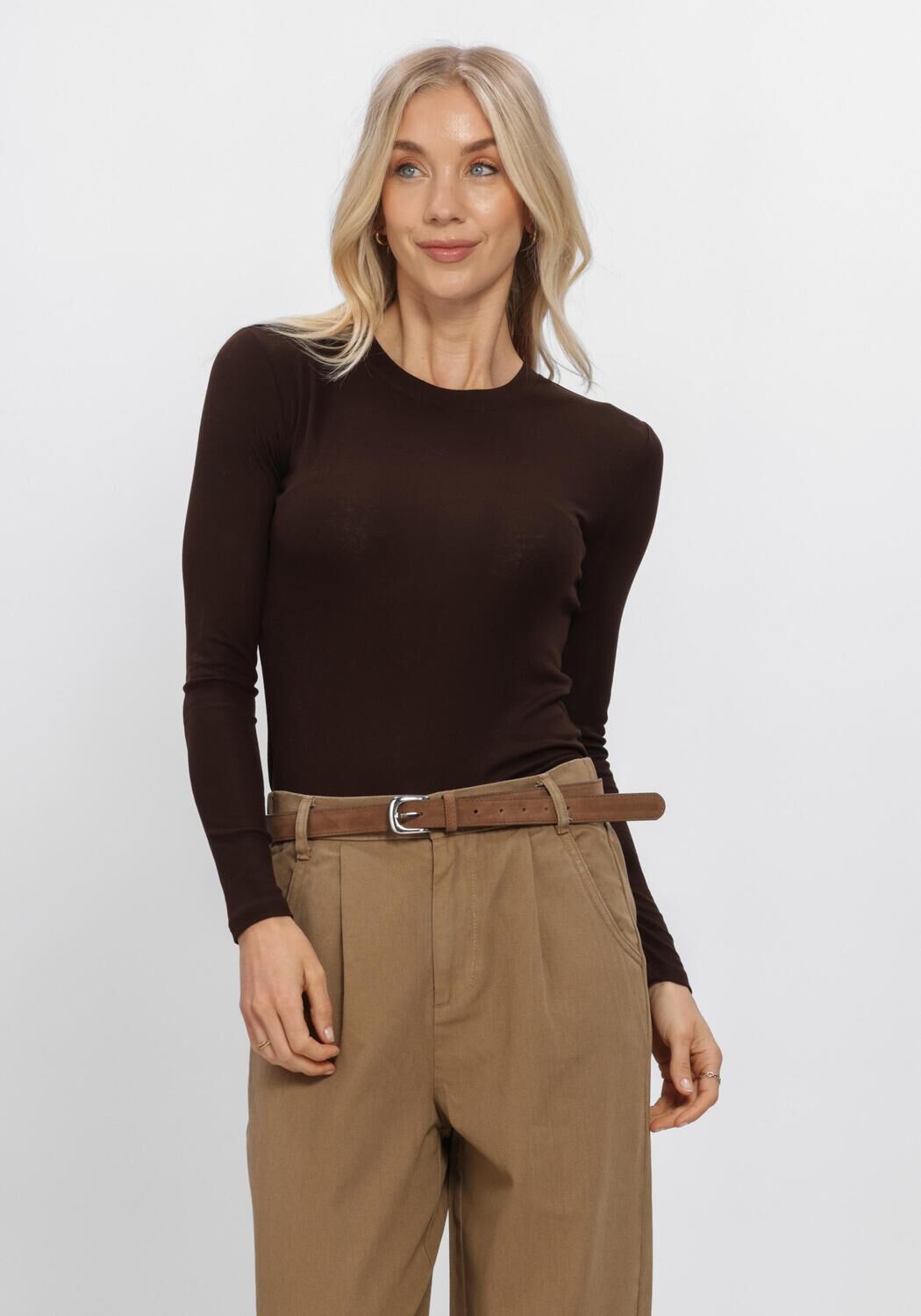 Bruine WITHBLACK Top WBLJOSEFINE LS TEE - large