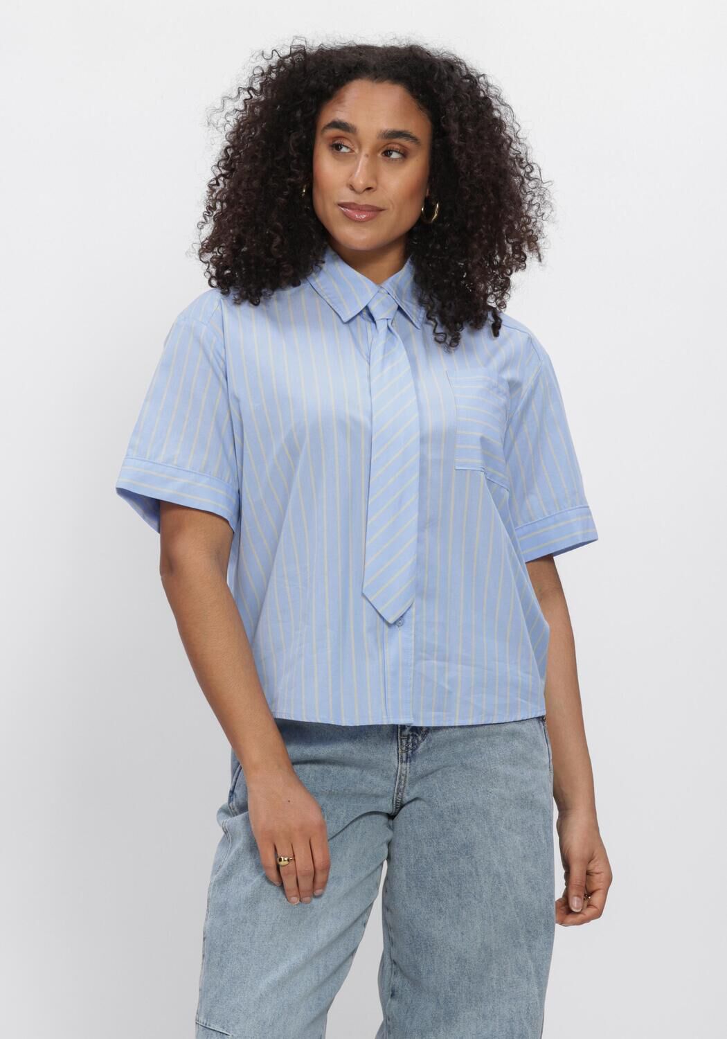 Blauwe CO'COUTURE  SIMOCC STRIPE SS TIE SHIRT - large