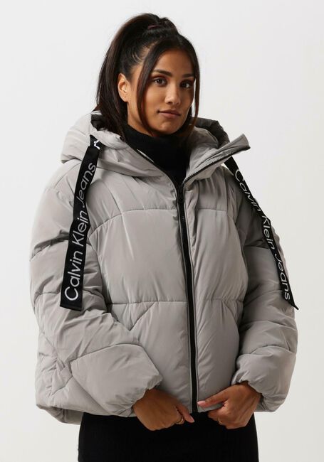 Grijze CALVIN KLEIN Gewatteerde jas LONG DRAWCORDS SOFT TOUCH PUFFER - large