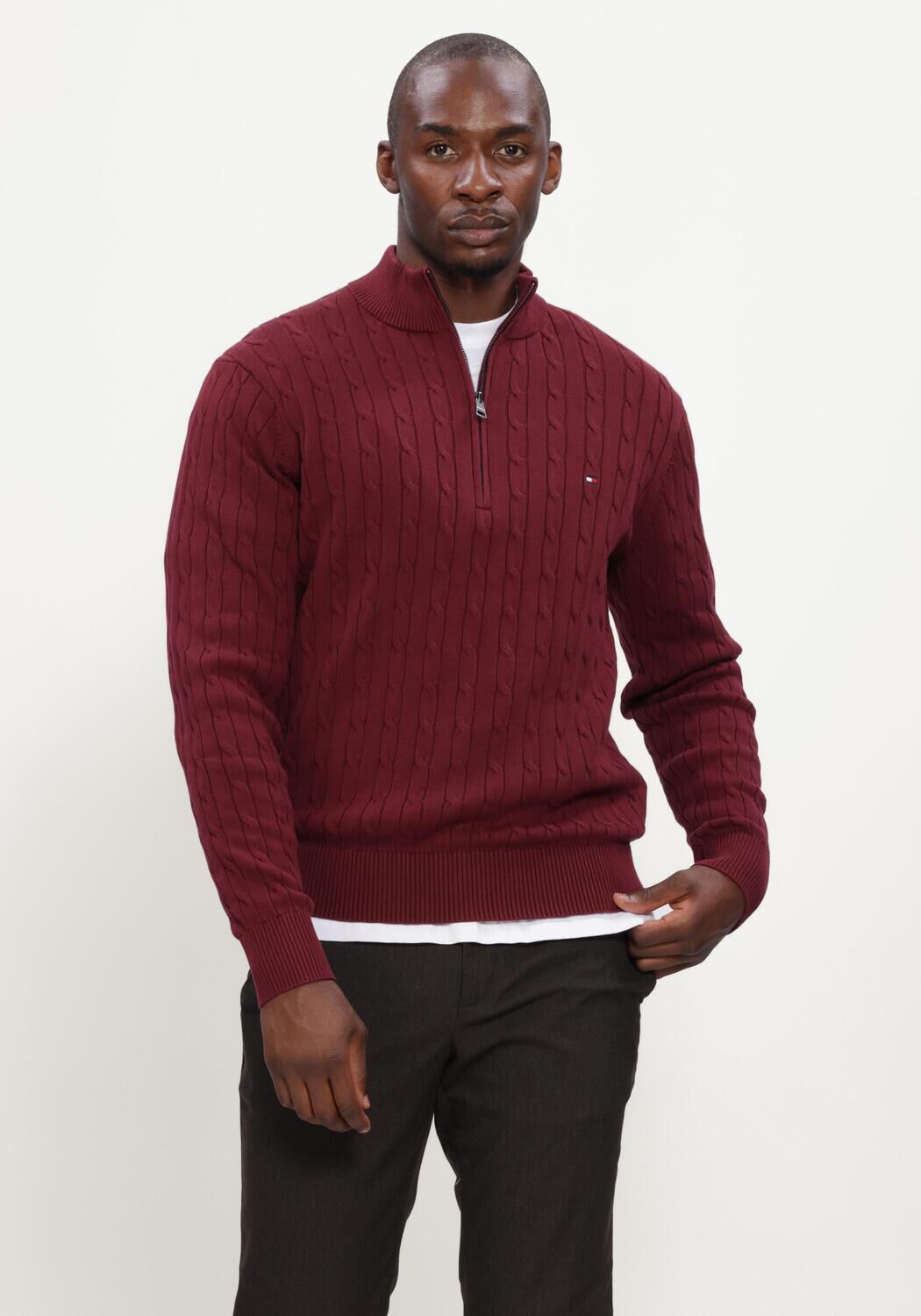 Bordeaux TOMMY HILFIGER Trui CLASSIC COTTON CABLE ZIP MOCK - large