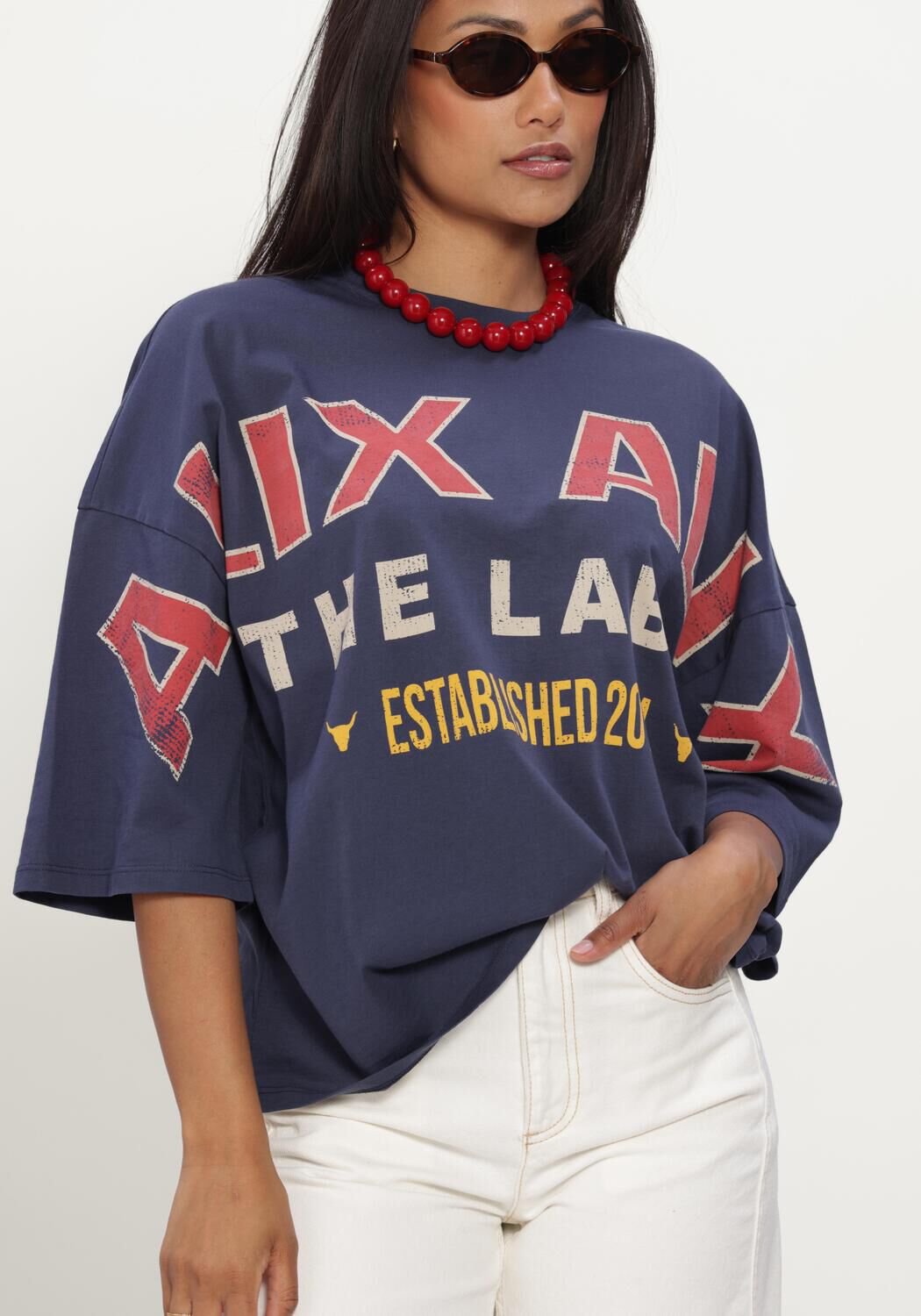 Blauwe ALIX THE LABEL Tops & T-shirts LADIES KNITTED BIG ALIX ALIX T-SHIRT - large