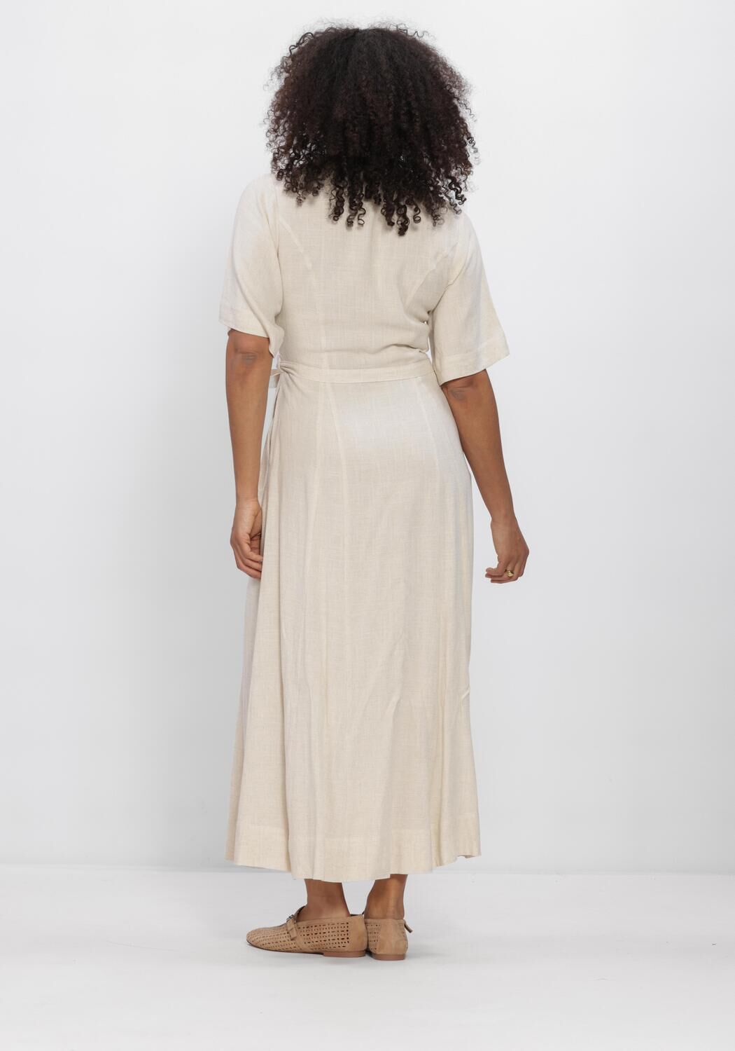 Beige SELECTED WOMEN Maxi jurk SLFVIVA REGULAR LINEN BLEND DRESS - large