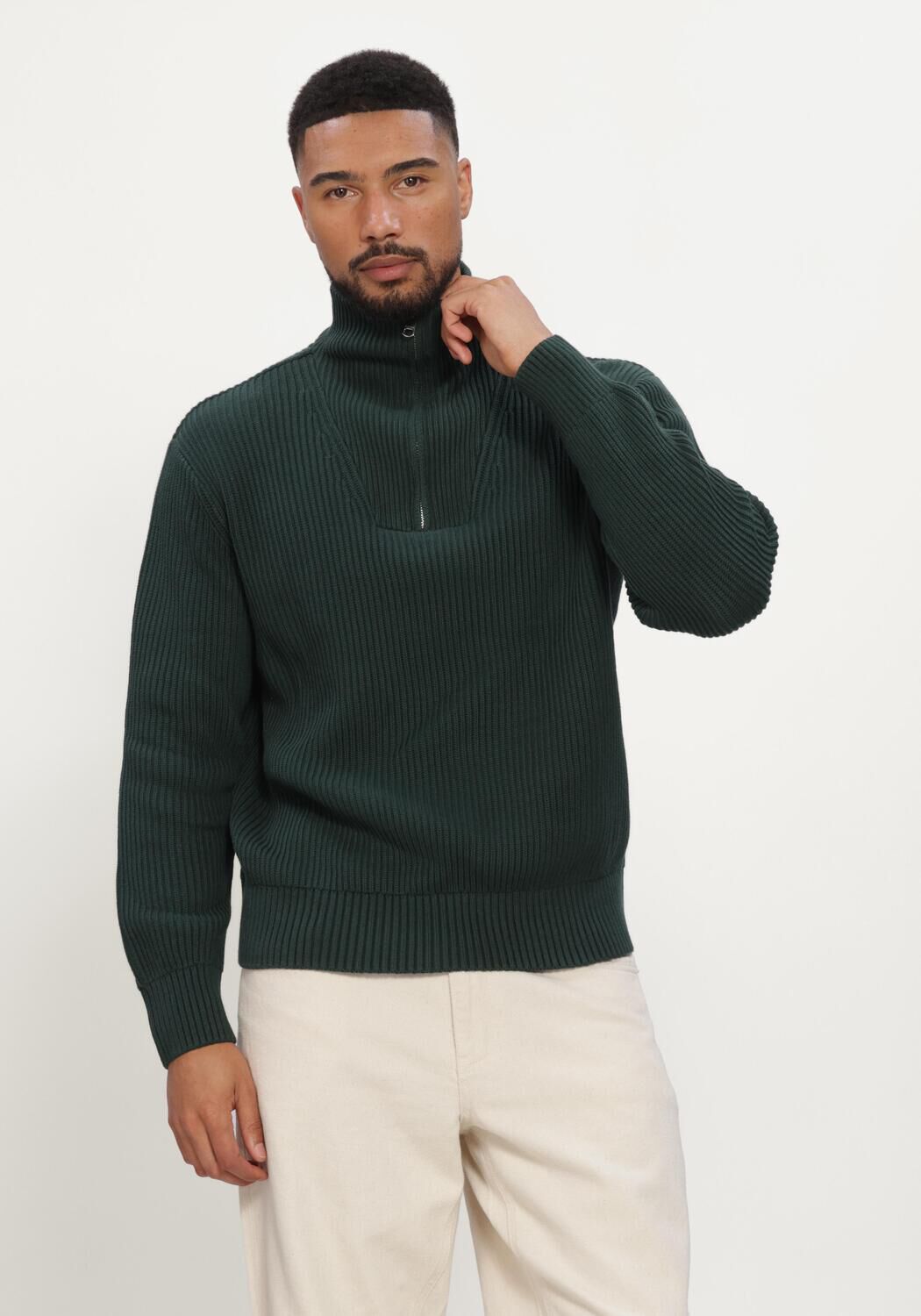 SELECTED MEN Pull SLMDRY LS KNIT HALF ZIP Vert fonc&eacute; - large