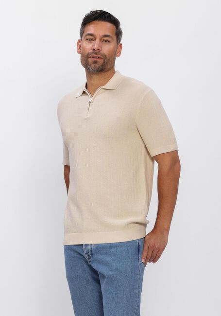 Beige SELECTED MEN Polo / T-shirt SLHCRAN SS KNIT STRUCTURE ZIP  POLO NOOS - large