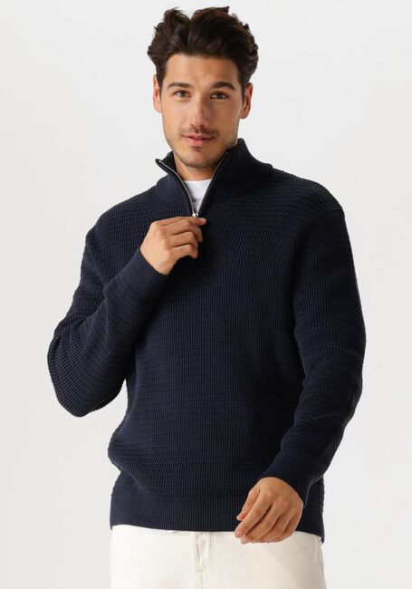 SELECTED MEN Pull SLHTHEO LS KNIT STRUCTURE HALF ZIP en bleu - large