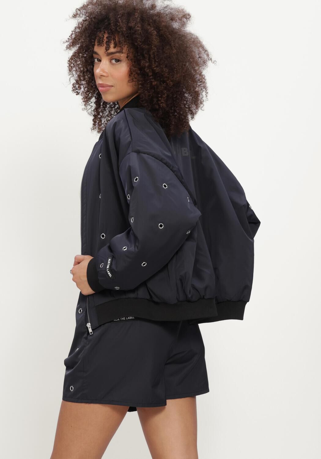ALIX THE LABEL Jack LADIES WOVEN EYELET BOMBER Bleu fonc&eacute; - large
